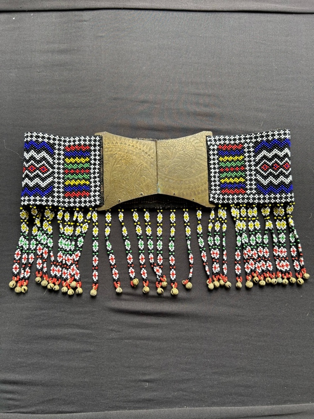 Philippines Tboli Colorful beaded belt lost wax cast buckle Bells